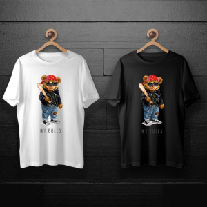 طرح لایه باز خرس تدی با باندانا و چوب بیسبال برای چاپ روی انواع تیشرت